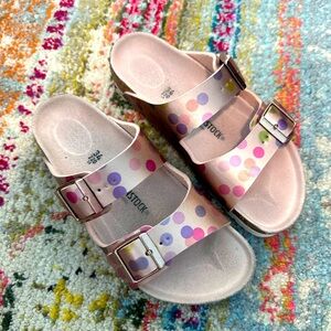 Girls Birkenstock rose gold polka dot sandals 34 size 3